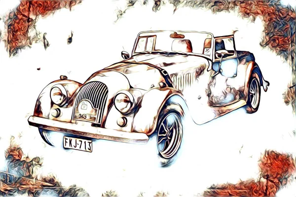 Velho Clássico Carro Retro Vintage Ilustração Desenho — Fotografia de Stock