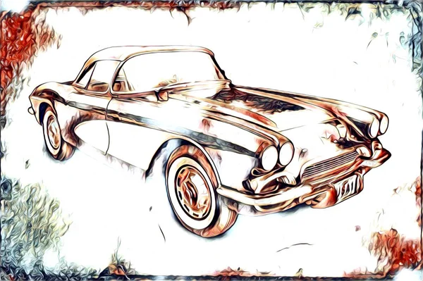 Velho Clássico Carro Retro Vintage Ilustração Desenho — Fotografia de Stock