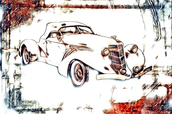 Vieille Voiture Classique Rétro Vintage Illustration Dessin — Photo