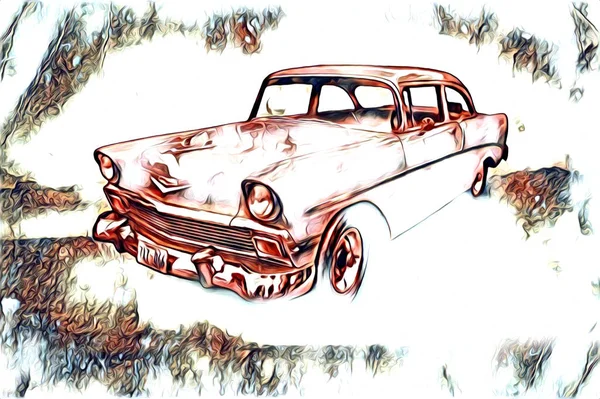 Old Classic Car Retro Vintage Illustration Drawing — Stock Photo, Image