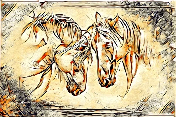 フリーハンド馬頭鉛筆画イラストレーターグランジ — ストック写真