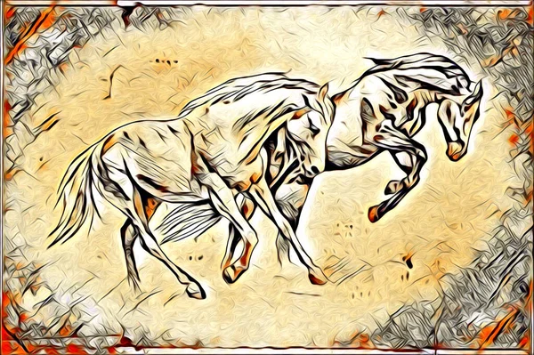 Mano Alzada Caballo Cabeza Lápiz Dibujo Ilustrador Grunge —  Fotos de Stock