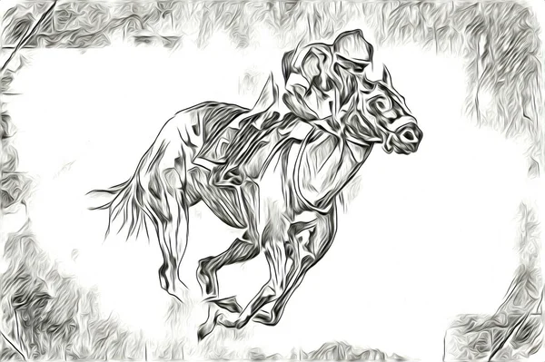 Mano Alzada Caballo Cabeza Lápiz Dibujo Ilustrador Grunge —  Fotos de Stock