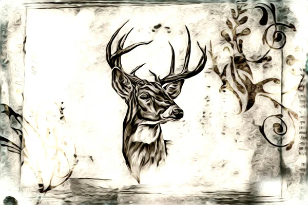 Старинный Рисунок Оленя Ручной Работы Природные Иллюстрации Винтажное Ретро — стоковое фото