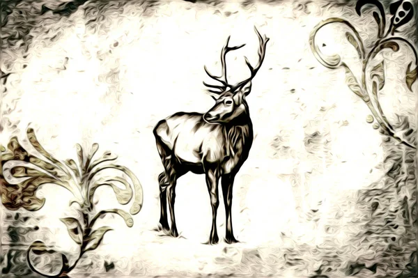 Antique Stag Arte Desenho Artesanal Natureza Ilustração Vintage Retro — Fotografia de Stock