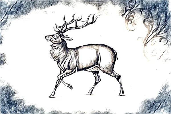 Antique Stag Arte Desenho Artesanal Natureza Ilustração Vintage Retro — Fotografia de Stock