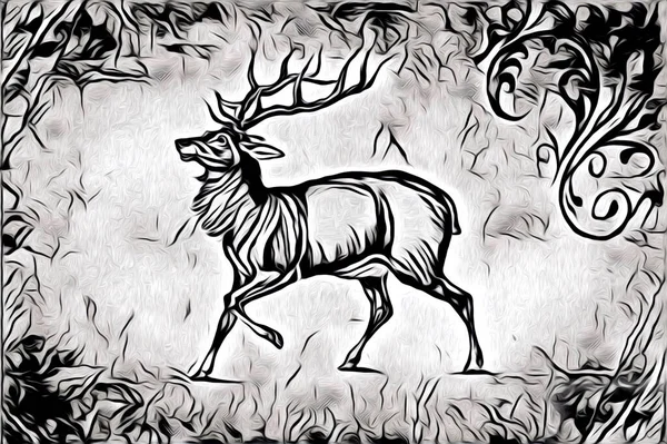 Antique Stag Arte Desenho Artesanal Natureza Ilustração Vintage Retro — Fotografia de Stock