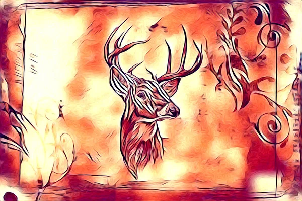 Antique Stag Art Drawing Handmade Nature Illustration Vintage Retro — Stock Photo, Image