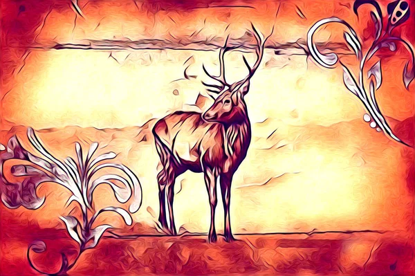 Antique Stag Arte Desenho Artesanal Natureza Ilustração Vintage Retro — Fotografia de Stock