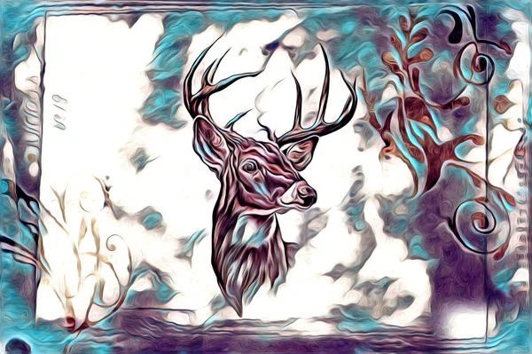 Antique Stag Arte Desenho Artesanal Natureza Ilustração Vintage Retro — Fotografia de Stock