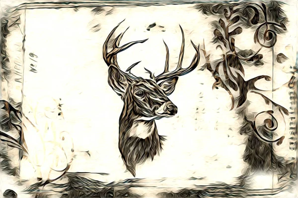 Antique Stag Arte Desenho Artesanal Natureza Ilustração Vintage Retro — Fotografia de Stock