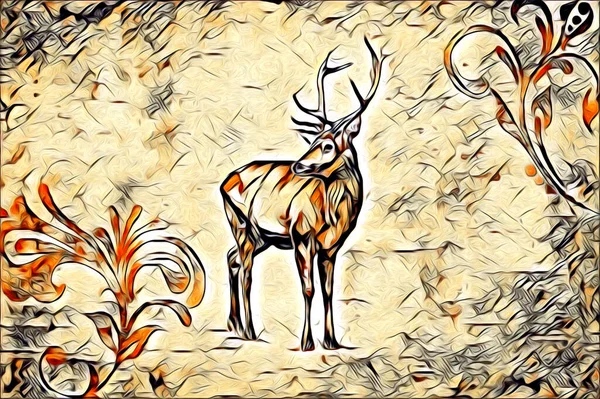 Antique Stag Arte Desenho Artesanal Natureza Ilustração Vintage Retro — Fotografia de Stock