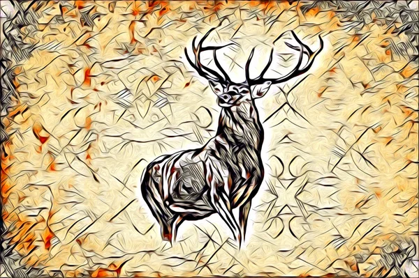 Antique Stag Arte Desenho Artesanal Natureza Ilustração Vintage Retro — Fotografia de Stock