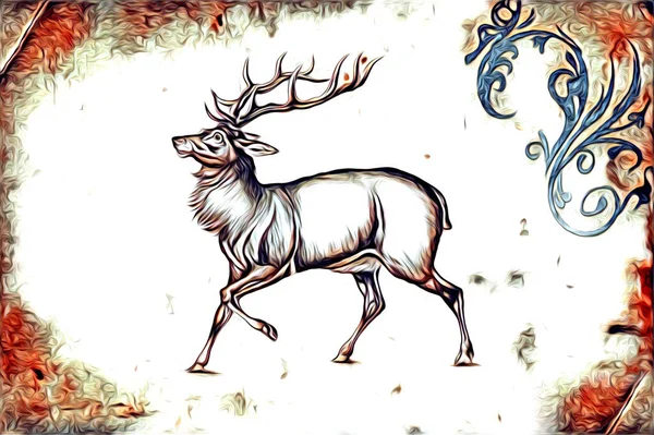 Antique Stag Art Drawing Handmade Nature Illustration Vintage Retro — Stock Photo, Image