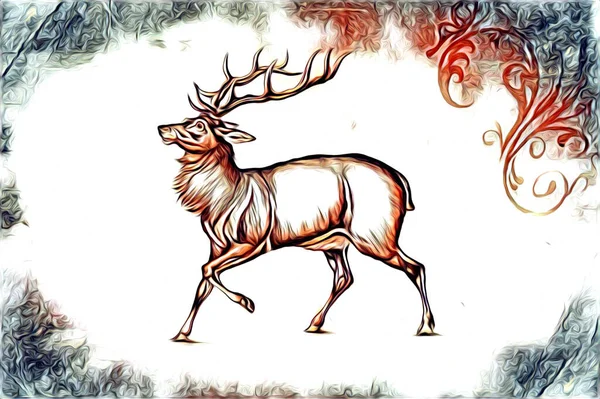 Antique Stag Art Drawing Handmade Nature Illustration Vintage Retro — Stock Photo, Image