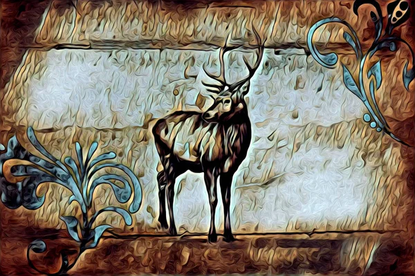 Antieke Hert Kunst Tekening Handgemaakte Natuur Illustratie Vintage Retro — Stockfoto
