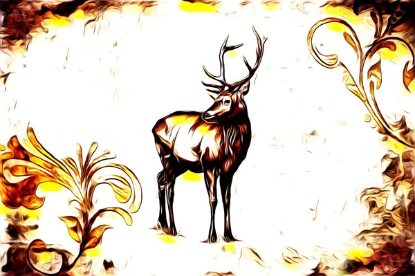 Antique Stag Arte Desenho Artesanal Natureza Ilustração Vintage Retro — Fotografia de Stock