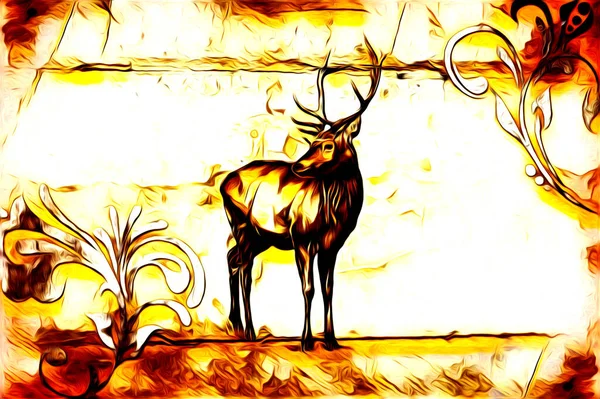 Antique Stag Arte Desenho Artesanal Natureza Ilustração Vintage Retro — Fotografia de Stock