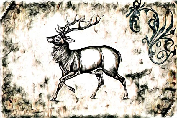 Antique Stag Arte Desenho Artesanal Natureza Ilustração Vintage Retro — Fotografia de Stock