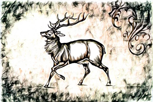 Старинный Рисунок Оленя Ручной Работы Природные Иллюстрации Винтажное Ретро — стоковое фото