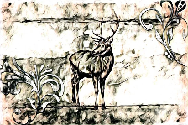 Антикварний Сценічний Художній Малюнок Ручної Роботи Природи Ілюстрація Старовинний Ретро — стокове фото