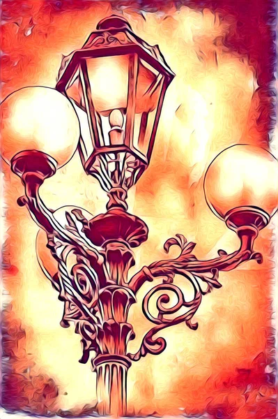 Antique Street Lantern Drawing Handmade Art Illustration Vintage Retro — Stock Photo, Image