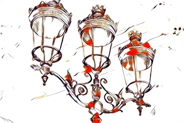 Antique Street Lantern Drawing Handmade Art Illustration Vintage Retro — Stock Photo, Image