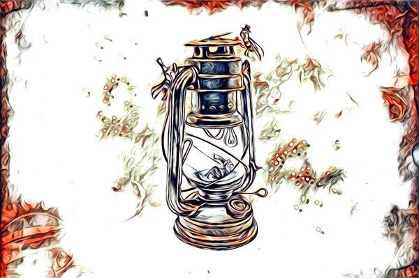 Антикварний Вуличний Ліхтар Малюнок Ручної Роботи Художня Ілюстрація Старовинний Ретро — стокове фото