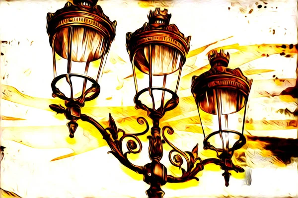 Antique Street Lantern Drawing Handmade Art Illustration Vintage Retro — Stock Photo, Image