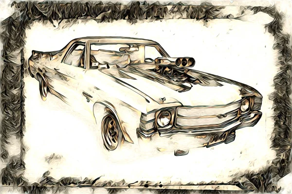 老式经典汽车复古插画 图库照片