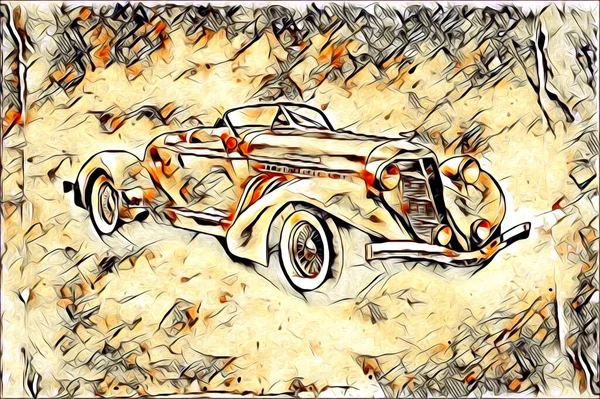 Vecchio Classico Auto Retrò Vintage Illustrazione Disegno Immagini Stock Royalty Free