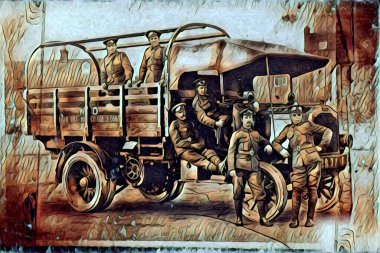 Eski klasik araba antika resim çizimi