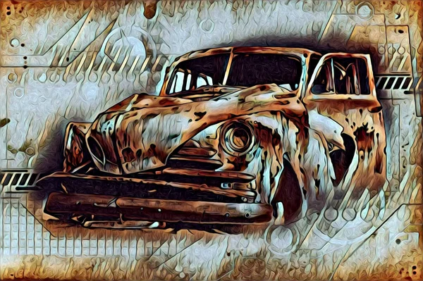 Velho Clássico Carro Retro Vintage Ilustração Desenho — Fotografia de Stock