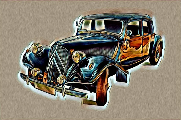 Vieille Voiture Classique Rétro Vintage Illustration Dessin — Photo