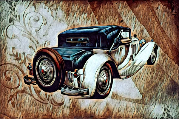 Velho Clássico Carro Retro Vintage Ilustração Desenho — Fotografia de Stock