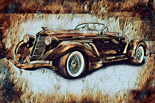 Viejo Clásico Coche Retro Vintage Ilustración Dibujo —  Fotos de Stock