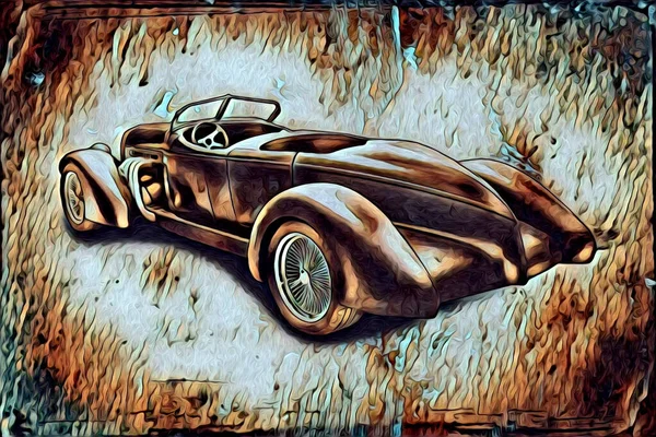 Starý Klasický Auto Retro Vintage Ilustrační Výkres — Stock fotografie