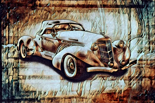 Старый Классический Автомобиль Ретро Винтажный Рисунок — стоковое фото