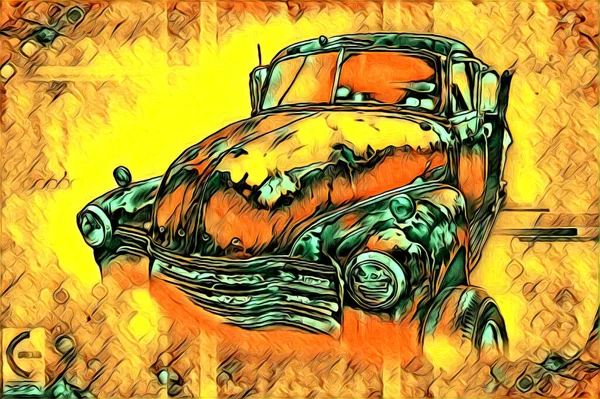 Viejo Clásico Coche Retro Vintage Ilustración Dibujo — Foto de Stock