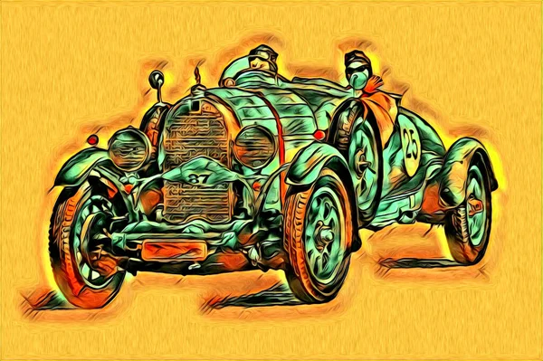 Old Classic Car Retro Vintage Illustration Drawing — Stock Photo, Image