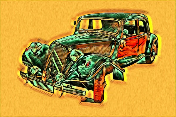 Velho Clássico Carro Retro Vintage Ilustração Desenho — Fotografia de Stock