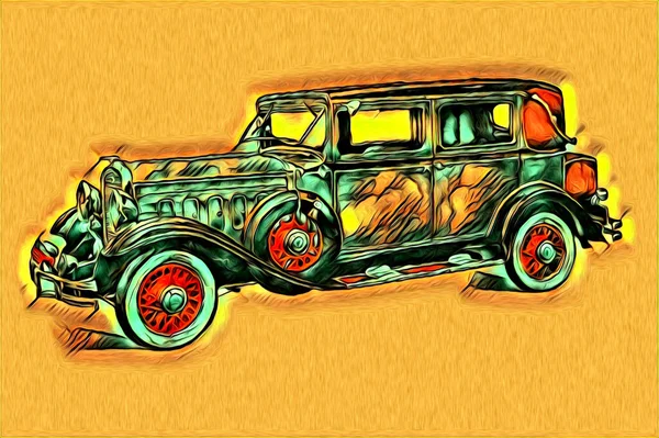 Vieille Voiture Classique Rétro Vintage Illustration Dessin — Photo