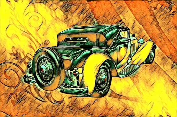 Vieille Voiture Classique Rétro Vintage Illustration Dessin — Photo