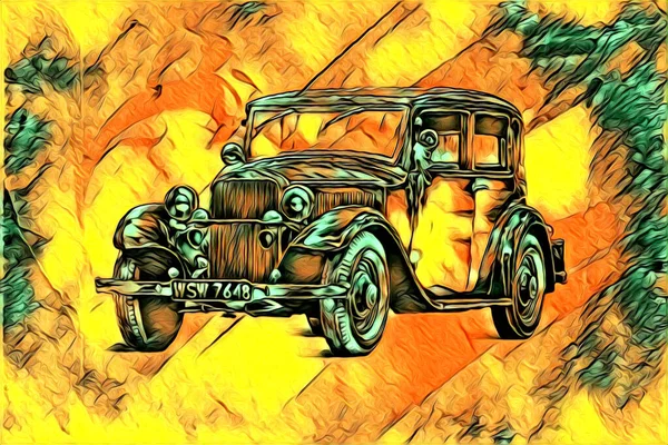 Oude Klassieke Auto Retro Vintage Illustratie Tekening — Stockfoto