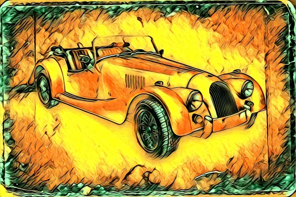 Viejo Clásico Coche Retro Vintage Ilustración Dibujo —  Fotos de Stock