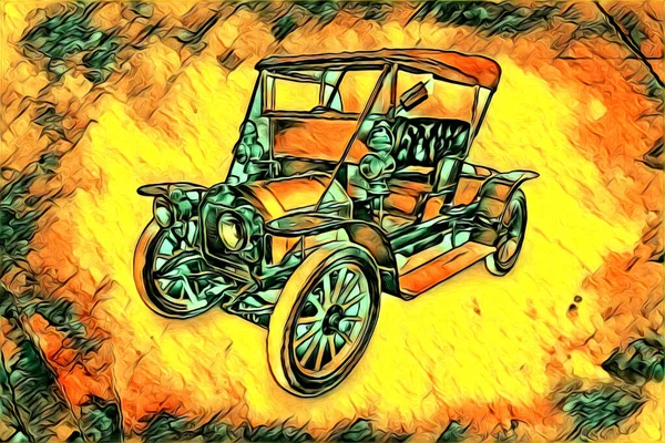 Starý Klasický Auto Retro Vintage Ilustrační Výkres — Stock fotografie