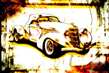 Eski klasik araba antika resim çizimi