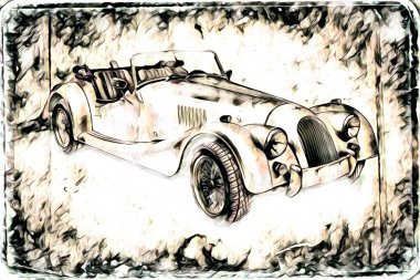 Eski klasik araba antika resim çizimi