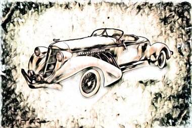 Eski klasik araba antika resim çizimi