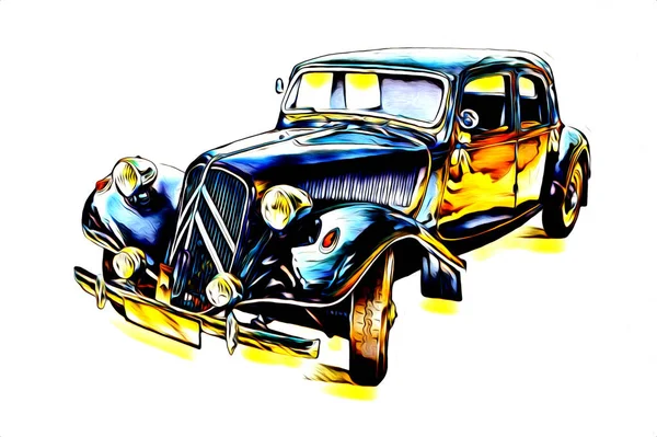 古い古典的な車のレトロなヴィンテージイラストの描画 — ストック写真